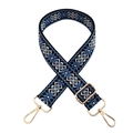 Dettaglio tracolla etnica ricamata vintage con motivi blu e ganci in metallo dorato - Chiusura in Argento / X25-Nero Blu
