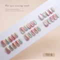 Uñas postizas cortas en forma de T efecto ojo de gato con degradado arcoíris - Estilo Ojo de Gato de Caramelo de Cristal (T018)