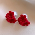 Elegant floral stud earrings featuring red flocked petals and round white pearls - No.6 Red Flocking Pearl Pendant (KKK002)