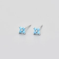 Blue zircon flower stud earrings in 925 sterling silver with a four-leaf clover design - White Gold Color Sky Blue Zirconia