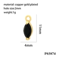 Detail of 18K gold plated copper pendant with black zircon stone and dimensions - Gold/Black Zirconia