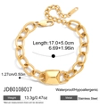 Pulsera de cadena gruesa dorada en acero inoxidable con cierre geométrico resistente - Cierre Geométrico Rectangular (JDB0108017)