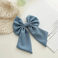 Elegant misty blue chiffon fabric bow hair clip with a minimalist spring clasp design - Blue