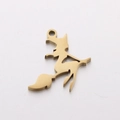 Golden witch on a broomstick metal pendant accessory for Halloween jewelry making - Witch Silhouette / Gold