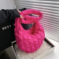 Hot pink puffy cloud bag in quilted nylon with a vibrant dopamine finish and hobo design - Rose Red