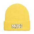 Cozy yellow knitted kids beanie with white fuzzy MINI letter patch for autumn and winter - Kids Style(MINI) / Light Yellow