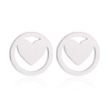 Silver round earrings with hollow heart design in polished stainless steel for women - 198/Heart Smile / Steel