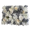 White and grey artificial flower wall panel with silk roses and hydrangeas for weddings - Candy Light Grey