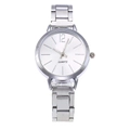 Minimalist women's silver quartz watch with round white dial and metal link bracelet - Silver