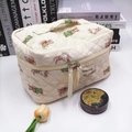 Quilted beige cosmetic bag with teddy bear print and convenient top handle - Quilted Bear Cosmetic Bag (Large)