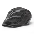Detailed macro view of vintage washed denim men's flat cap with BOSTON embroidery - Washed Black (B)