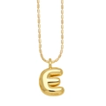 Golden balloon letter E pendant necklace with delicate bead chain on white background - Letter E