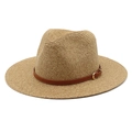Cappello Panama classico in paglia con cinturino in pelle e fibbia dorata per l'estate - M (56-58cm) / Cachi