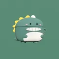 3D cartoon dinosaur silicone case for AirPods in bean green with yellow fins - Cute Green Dragon + Carabiner / AirPods 1/2 Gen