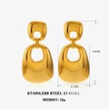 18K gold plated stainless steel geometric earrings with double oval drop design - Polished Square Earrings - Gold