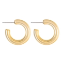 Minimalist thick hollow gold hoop earrings with smooth metallic finish in C-shape - Thick Tube C-Shape Style (S592)