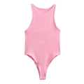 Vista piatta di un body rosa senza maniche con scollo all'americana e design elastico - Rosa
