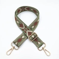 Ethnic jacquard wide shoulder strap in olive green with gold hardware and geometric pattern - Green Diamond + Gunmetal Buckle