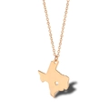 Detailed close-up of rose gold Texas state map pendant necklace with heart cutout - Texas USA - Rose Gold