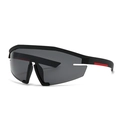 Oversized matte black wrap sunglasses with grey lenses and red racing stripe detail - Black Frame Black Grey Lens