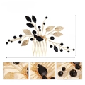 Detail of handmade bridal hair comb with black crystals and golden leaves measurements - Gold Leaf Black Crystal Hair Comb (HS-J7137GBLK)