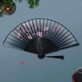 Japanese style folding fan with black bamboo ribs and pink cherry blossom patterns - Black Ribs Style 67