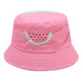 Pink kids sun hat with cartoon watermelon print made of durable cotton twill fabric - Watermelon Print / Cyan Blue