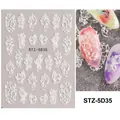 5D embossed nail art sticker STZ-5D35 featuring white floral patterns and 3D leaf textures - STZ-5D35 (Bare Sheet)