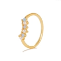 Elegant gold ring featuring alternating white pearls and light blue opal stones - Curved Pave Pearl Ring / Gold