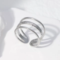Silver layered open ring with three rings design and unique hammered texture for women - Steel Color-Layered Hammered
