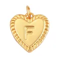 Gold-plated copper heart pendant with embossed letter F and twisted rope border - Heart Letter F