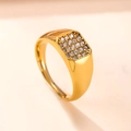 Elegant gold-plated rectangular ring set with shimmering clear crystals on beige surface - Square (Paved)