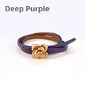 Dark purple double wrap leather belt with a 3D golden flower buckle for dresses - Dark Purple / 105cm