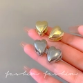 Polished gold and silver heart-shaped metal hoop earrings in a minimalist style - A1987 Gold Mirror Heart