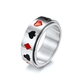 Rotatable stainless steel poker ring with red and black suits in brushed metal finish - Size 7 / Steel