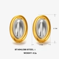 Pendientes ovalados bicolor de acero inoxidable bañados en oro de 18K y plata - Bicolor Oro Plata