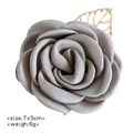 Elegant grey satin rose boutonniere with golden hollow leaf detail, size 7x5cm - Grey (No Pearl Chain)