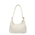 Borsa hobo minimalista crema con trama a bolle e eleganti spalline con nodi - Bianco