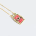 Golden Evil Eye necklace with pink enamel and green crystals on a delicate chain - Eye (Green Zircon)