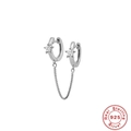 Orecchini a doppio piercing in argento sterling 925 con ciondoli a stella e catena - Argento 925 / Color Platino (Singolo)