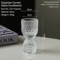 Bougeoir en verre transparent nordique avec texture perle gaufrée et 10cm de haut - Petit Bougeoir Coupe-Points Perlés