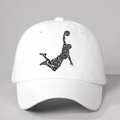 Weiße Baseballkappe mit minimalistischer Basketball-Dunk-Silhouette aus Sporttexten - Einheitsgröße / Weiß