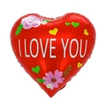 18 inch red heart-shaped foil balloon with white I Love You text and floral print - 18 Inch Heart Red Flower English Love TX101