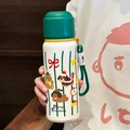 Christmas thermal water bottle with green lid and cute cartoon puppy and bear illustration - 550ml / Christmas Green Lid Puppy Team