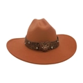 Cappello da cowboy vintage in feltro marrone con grande fibbia a cuore e strass - Cachi