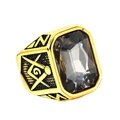 Anello massonico placcato oro in acciaio con una grande pietra preziosa grigia rettangolare - Misura 7 / Oro Nero con pietra grigia
