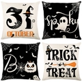 Set of four Halloween linen pillow covers with spooky ghosts, black cats, and pumpkin designs - Halloween Series 4-Piece Set-08