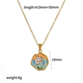 Detailed view of enamel flower pendant necklace with dimensions and white pearl center - Blue Petal Shape Style (TN3672-BL)