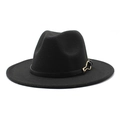 Classic black wool fedora hat with a wide brim and gold buckle belt detail for adults - Black