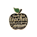 Cartoon black apple enamel teacher brooch badge with golden Superpower lettering - Black Apple / Black